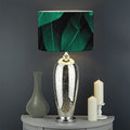 Natural Green Leaf Print Drum Lamp Shade