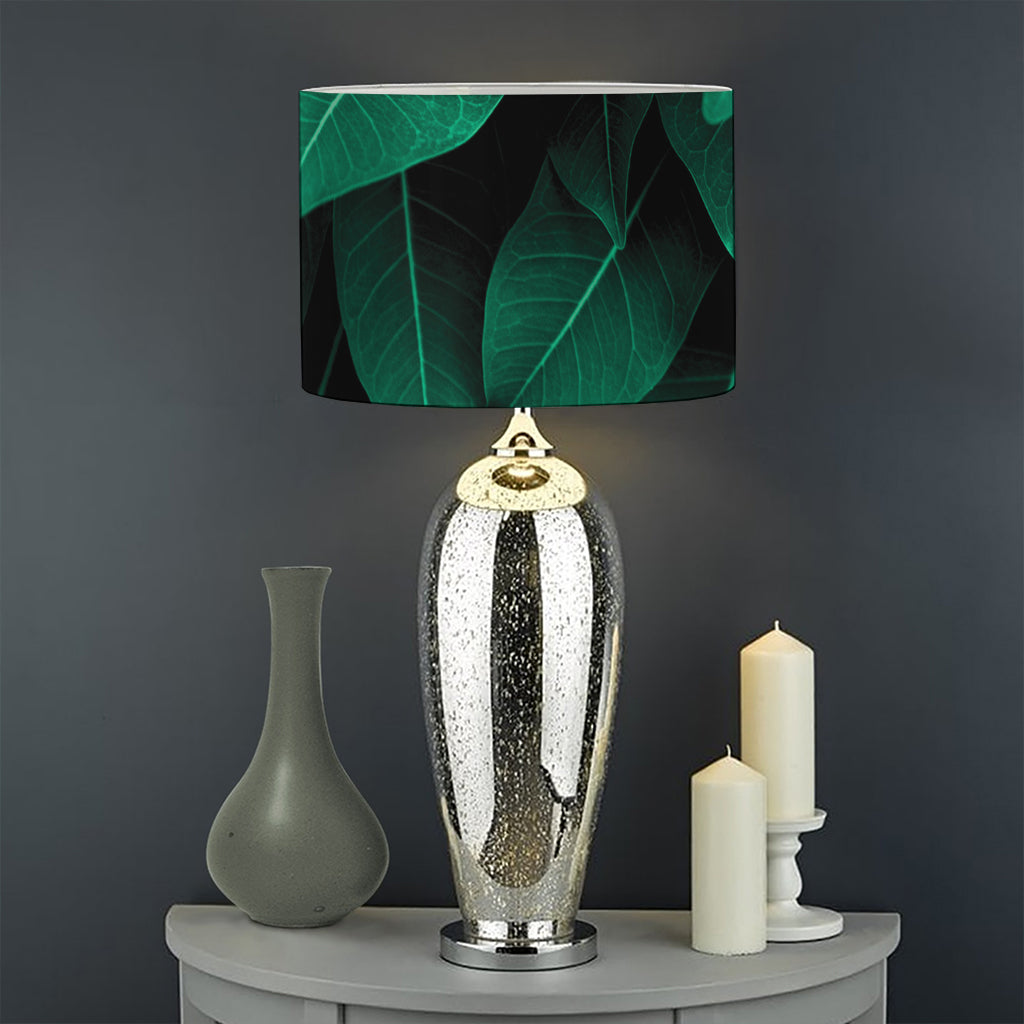 Natural Green Leaf Print Drum Lamp Shade