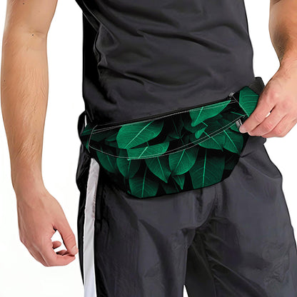 Natural Green Leaf Print Fanny Pack