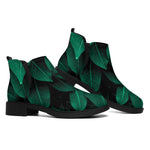 Natural Green Leaf Print Flat Ankle Boots
