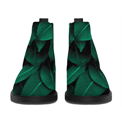 Natural Green Leaf Print Flat Ankle Boots