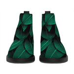 Natural Green Leaf Print Flat Ankle Boots