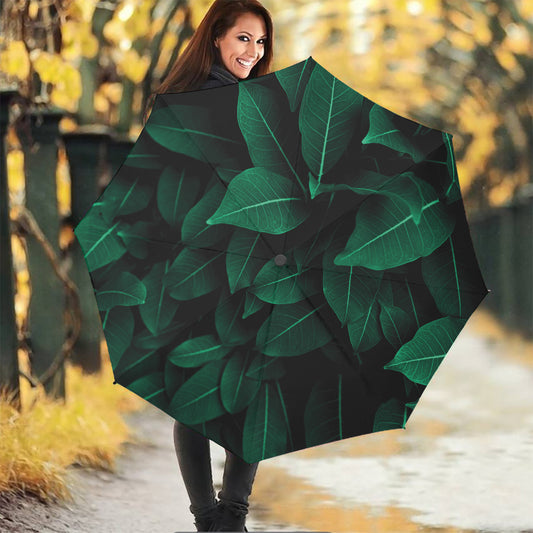 Natural Green Leaf Print Foldable Umbrella