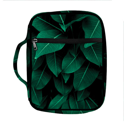 Natural Green Leaf Print Front Pocket Bible Bag