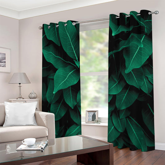 Natural Green Leaf Print Grommet Curtains