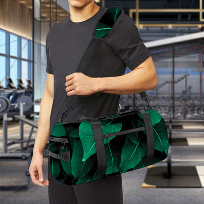 Natural Green Leaf Print Gym Bag