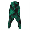 Natural Green Leaf Print Hammer Pants