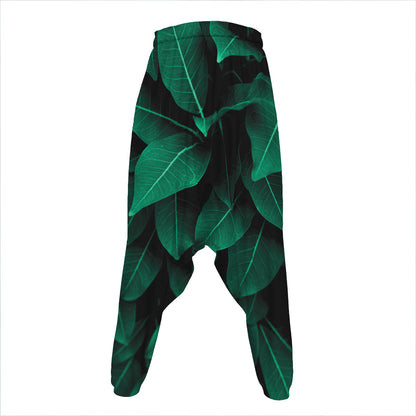 Natural Green Leaf Print Hammer Pants