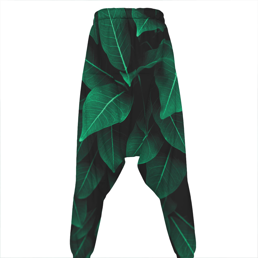 Natural Green Leaf Print Hammer Pants