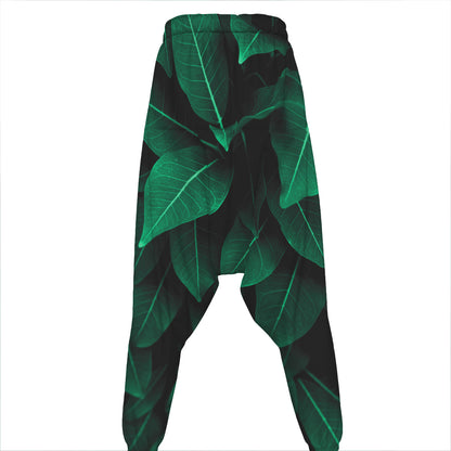 Natural Green Leaf Print Hammer Pants