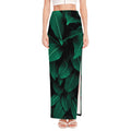 Natural Green Leaf Print High Slit Maxi Skirt