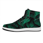 Natural Green Leaf Print High Top Leather Sneakers