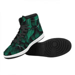 Natural Green Leaf Print High Top Leather Sneakers
