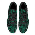 Natural Green Leaf Print High Top Leather Sneakers