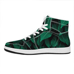 Natural Green Leaf Print High Top Leather Sneakers