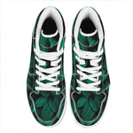 Natural Green Leaf Print High Top Leather Sneakers