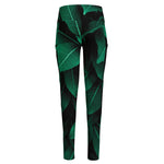 Natural Green Leaf Print High-Waisted Pocket Leggings