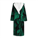 Natural Green Leaf Print Hooded Bathrobe