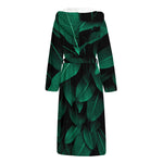Natural Green Leaf Print Hooded Bathrobe