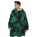 Natural Green Leaf Print Hoodie Blanket