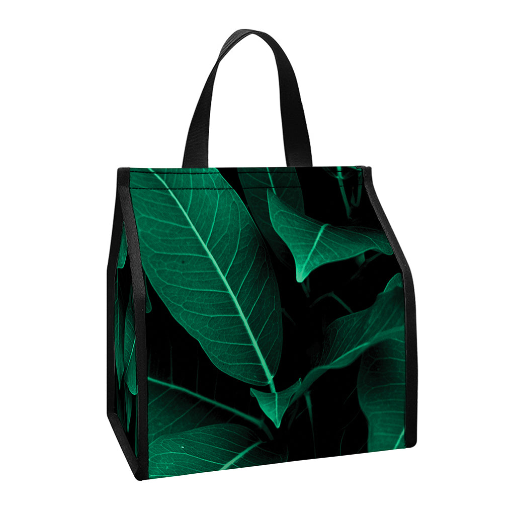 Natural Green Leaf Print Insulated Lunch Tote