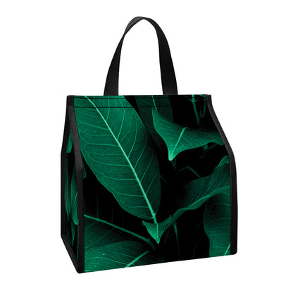Natural Green Leaf Print Insulated Lunch Tote