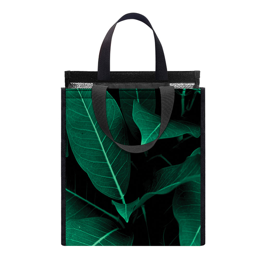Natural Green Leaf Print Insulated Lunch Tote
