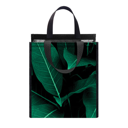 Natural Green Leaf Print Insulated Lunch Tote