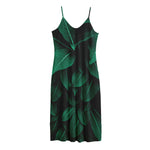 Natural Green Leaf Print Jersey Midi Cami Dress