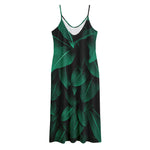 Natural Green Leaf Print Jersey Midi Cami Dress