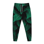 Natural Green Leaf Print Jogger Pants
