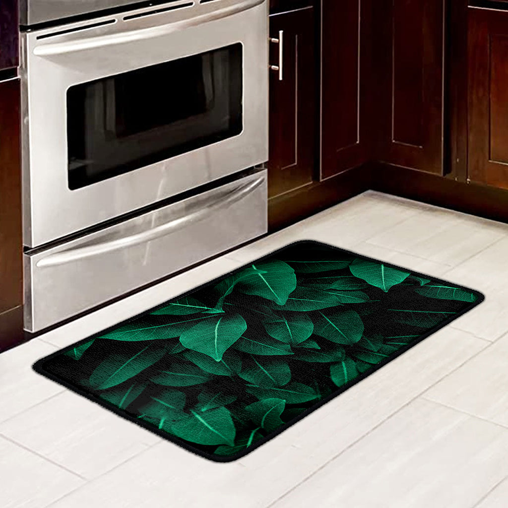 Natural Green Leaf Print Kitchen Mat