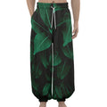 Natural Green Leaf Print Lantern Pants