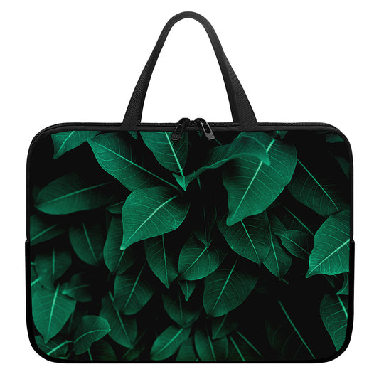 Natural Green Leaf Print Laptop Sleeve With Handle