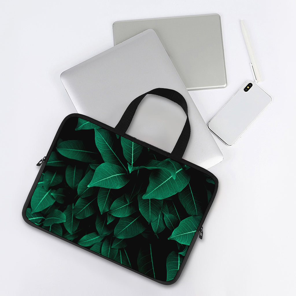 Natural Green Leaf Print Laptop Sleeve With Handle