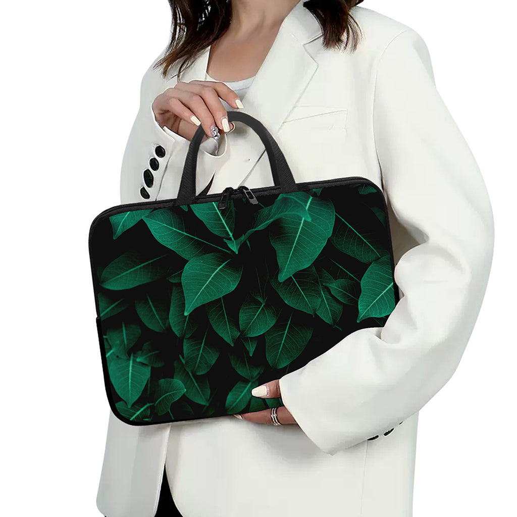 Natural Green Leaf Print Laptop Sleeve With Handle