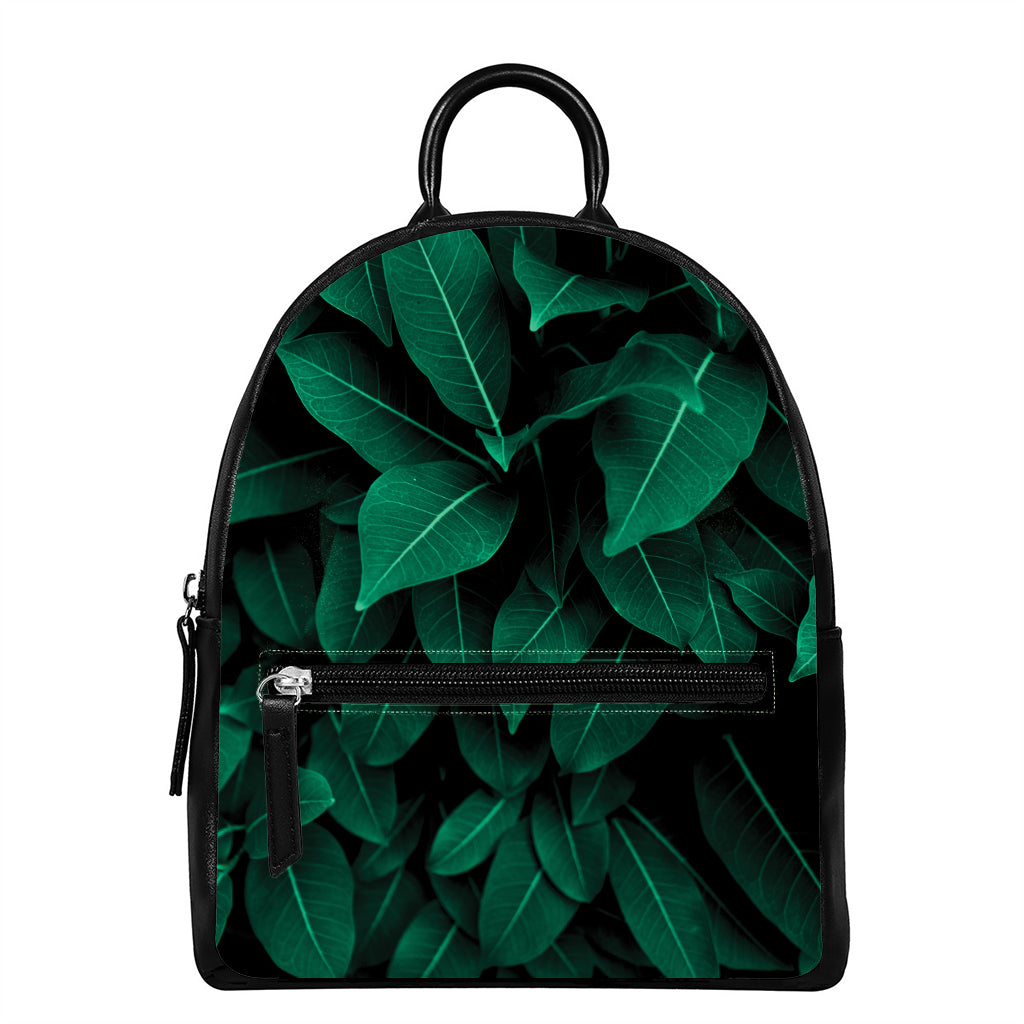Natural Green Leaf Print Leather Backpack