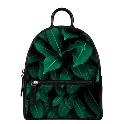 Natural Green Leaf Print Leather Backpack