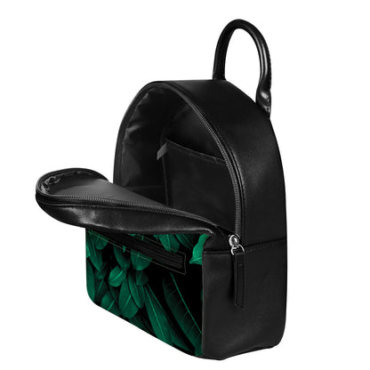 Natural Green Leaf Print Leather Backpack