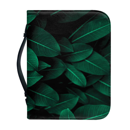 Natural Green Leaf Print Leather Bible Cover
