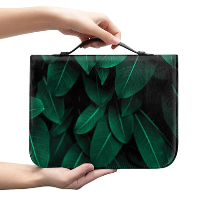Natural Green Leaf Print Leather Bible Cover