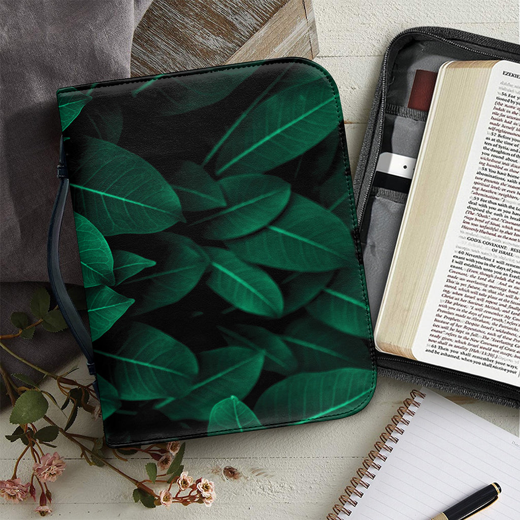 Natural Green Leaf Print Leather Bible Cover