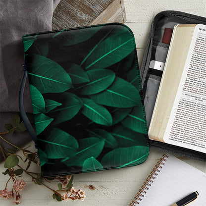 Natural Green Leaf Print Leather Bible Cover