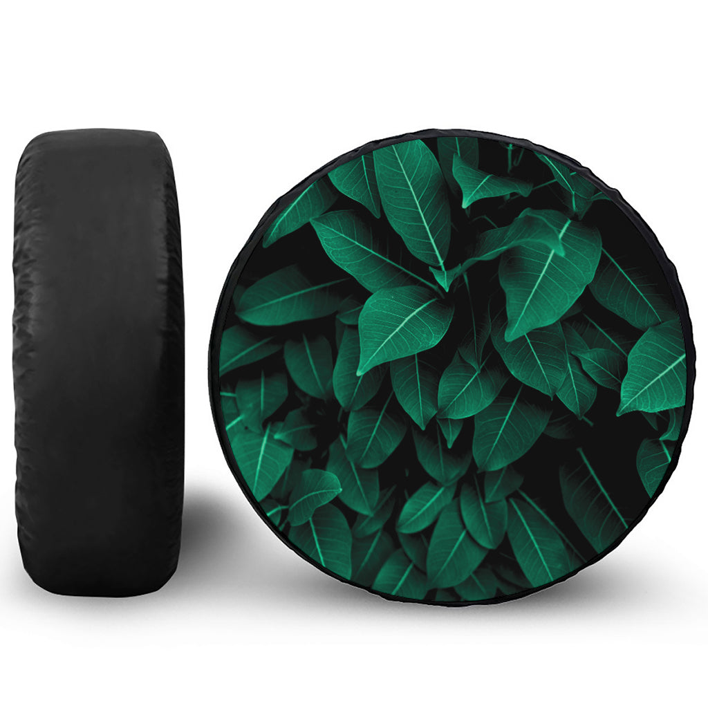 Natural Green Leaf Print Leather Spare Tire Cover