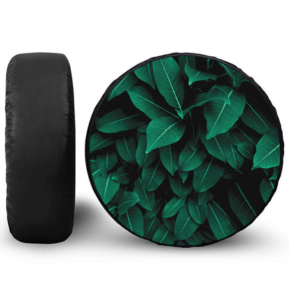 Natural Green Leaf Print Leather Spare Tire Cover
