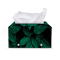 Natural Green Leaf Print Leather Tissue Box Cover