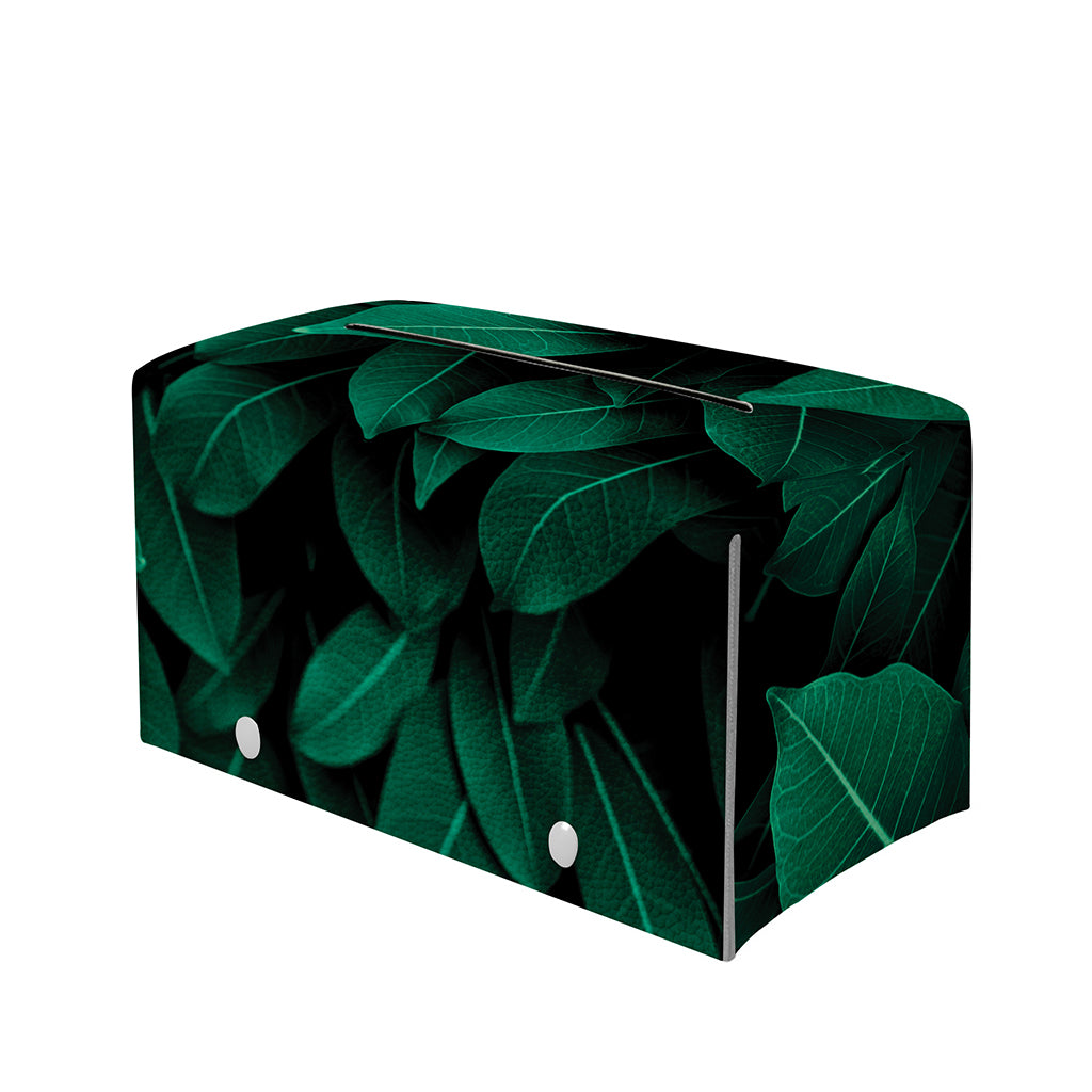 Natural Green Leaf Print Leather Tissue Box Cover
