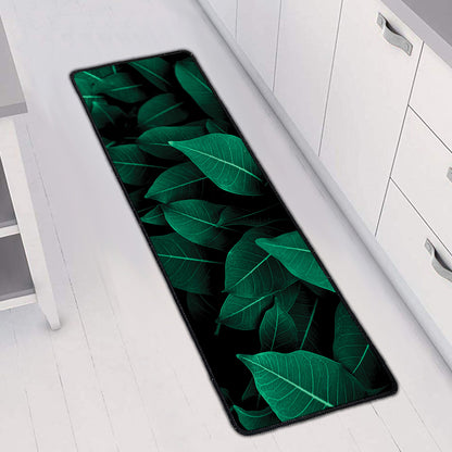 Natural Green Leaf Print Long Kitchen Mat