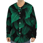 Natural Green Leaf Print Long Sleeve Baseball Jersey