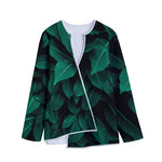 Natural Green Leaf Print Long Sleeve Short Coat